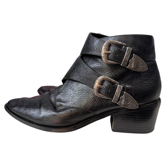 Urban Outfitters‎ Talia Black Leather Buckle Side Zip Ankle Bootie Womans Size 9 - Picture 1 of 8